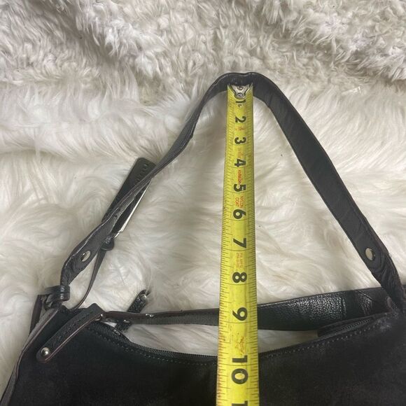 Tignanello leather suede black shoulder bag extended brown suede side zipper. - Picture 11 of 14